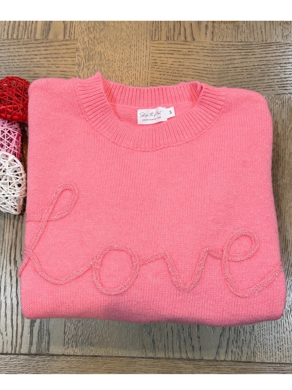 NWOT Pink 'Love' Oversized Crewneck Sweater - Soft Knit Pullover Texture LOVE - Picture 5 of 5